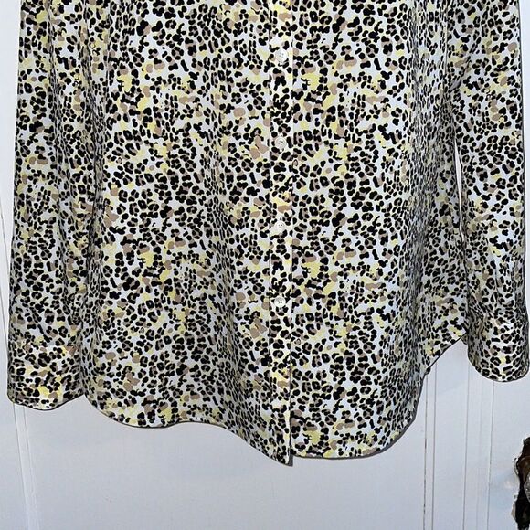 Talbots leopard print thin polyester button down long sleeved shirt - Picture 3 of 10